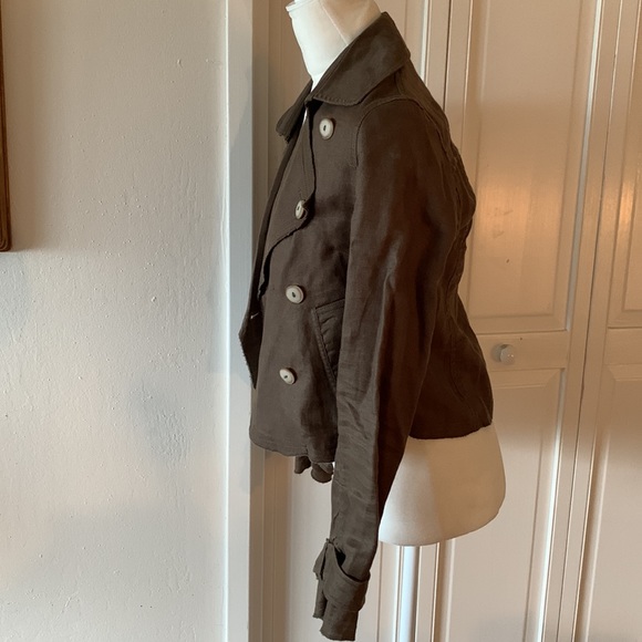 Unmarked Italian Linen Cropped Military Style Jacket - size 0 - Picture 7 of 10